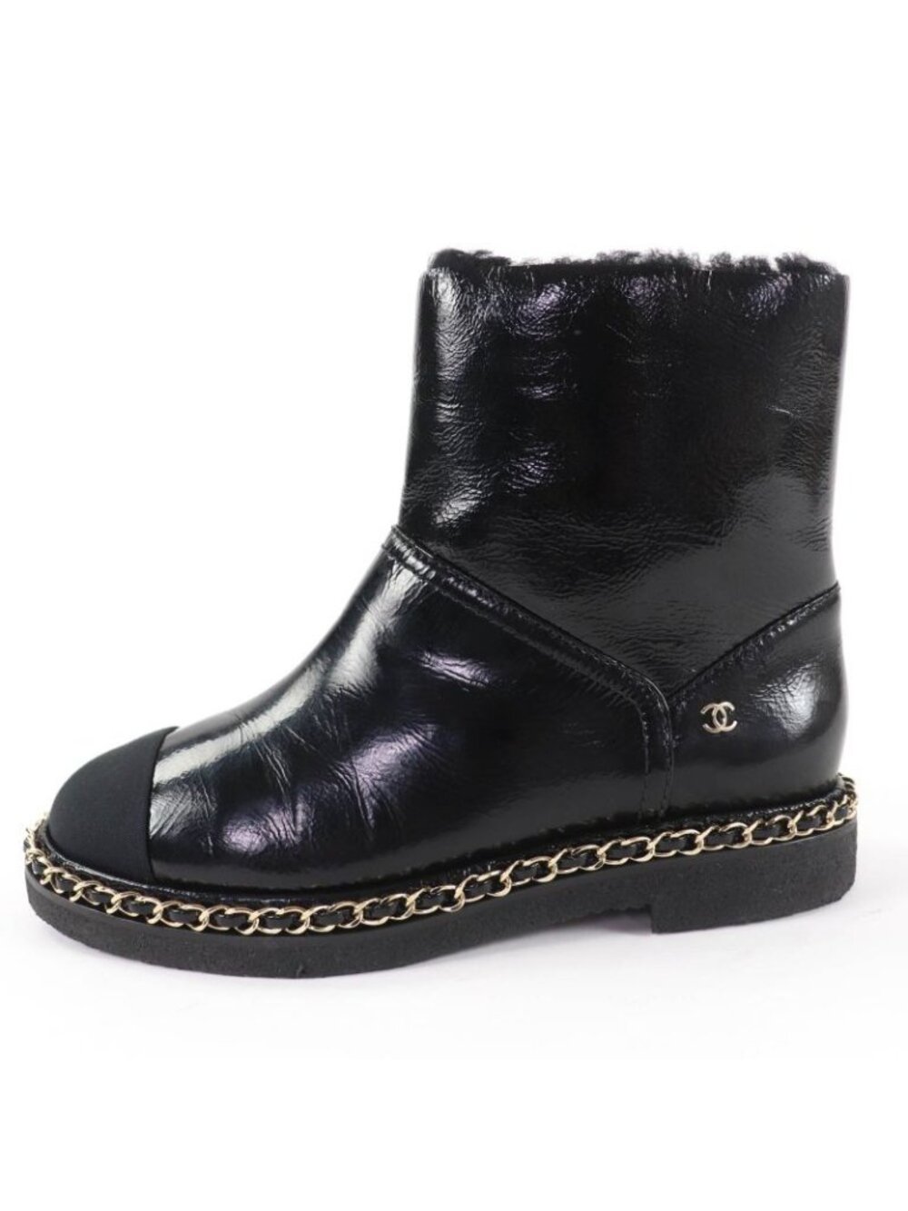 Chanel Coco Mark Boa Leather Short Boots Black 36 Boxes - Picture 5 of 13